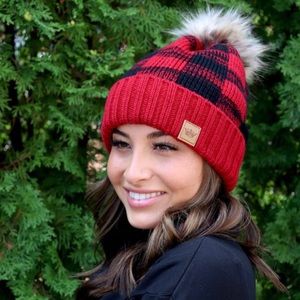 Panache Buffalo Plaid Hat with Pom Detail